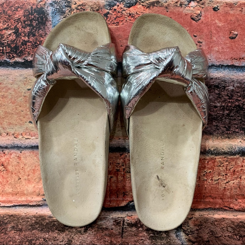 Loeffler Randall Metallic Silver Bow Sandals
